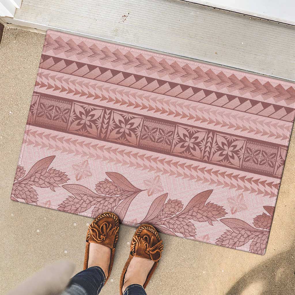 Pastel Pink Samoa Siapo Teuila Flowers Rubber Doormat LT14 - Polynesian Pride