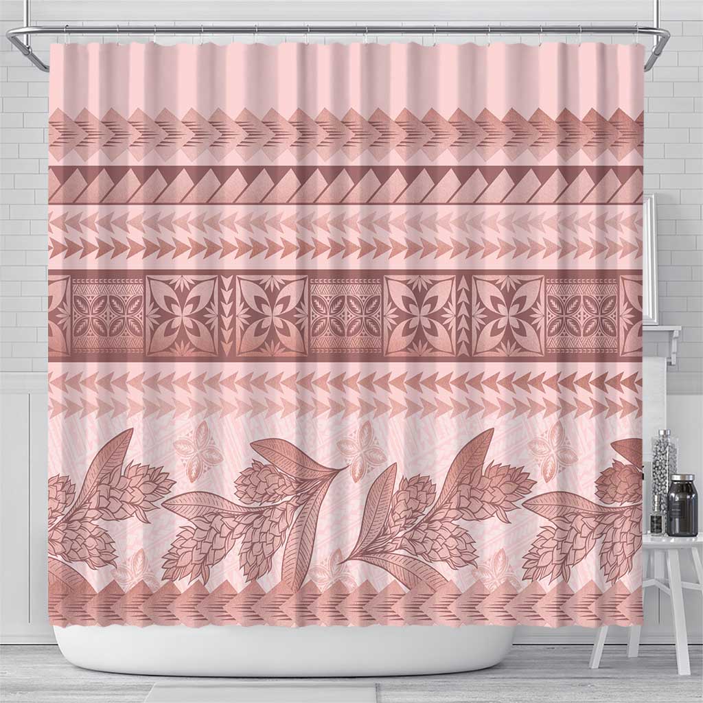 Pastel Pink Samoa Siapo Teuila Flowers Shower Curtain - Polynesian Pride