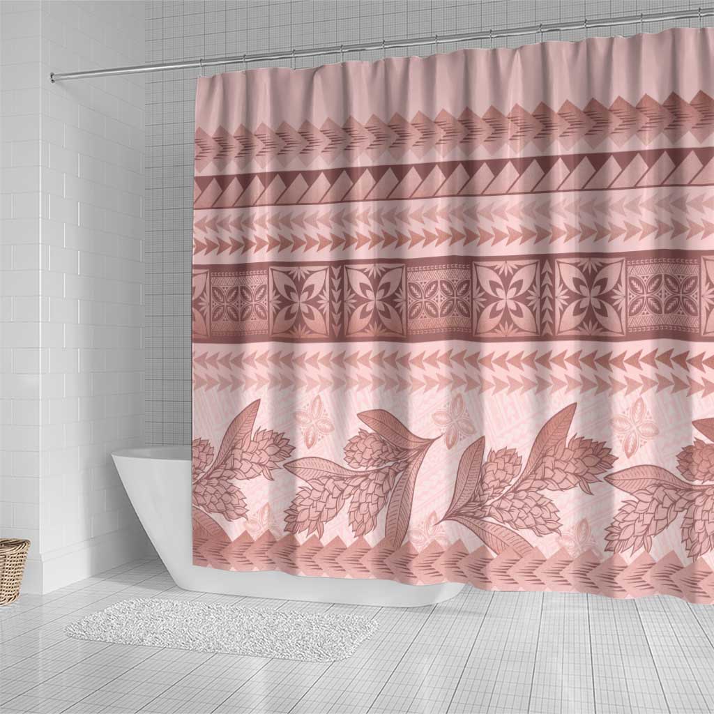 Pastel Pink Samoa Siapo Teuila Flowers Shower Curtain - Polynesian Pride