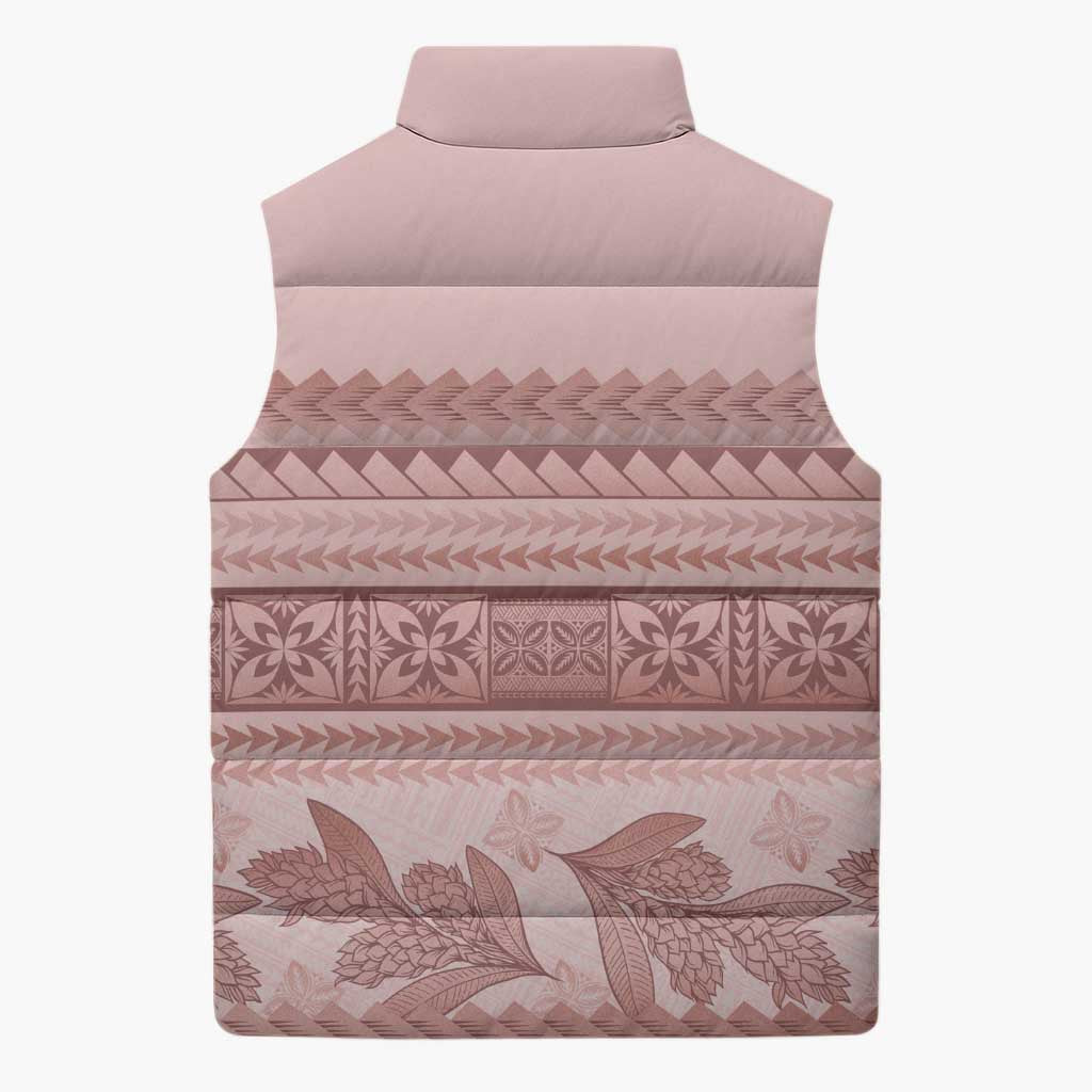 Pastel Pink Samoa Siapo Teuila Flowers Sleeveless Puffer Jacket LT14 - Polynesian Pride