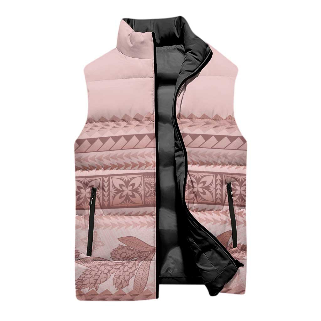 Pastel Pink Samoa Siapo Teuila Flowers Sleeveless Puffer Jacket LT14 - Polynesian Pride