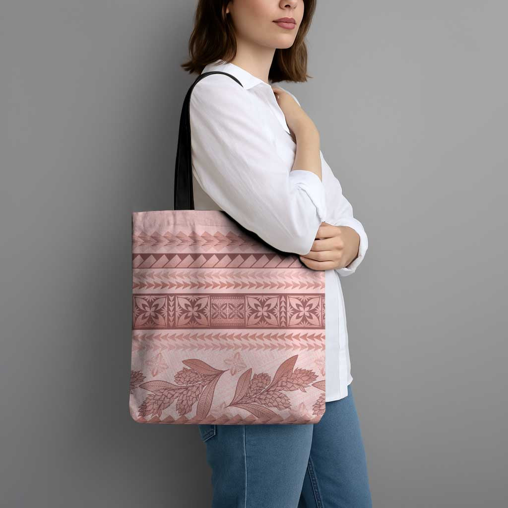 Pastel Pink Samoa Siapo Teuila Flowers Tote Bag - Polynesian Pride