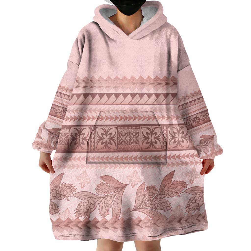 Pastel Pink Samoa Siapo Teuila Flowers Wearable Blanket Hoodie LT14 - Polynesian Pride