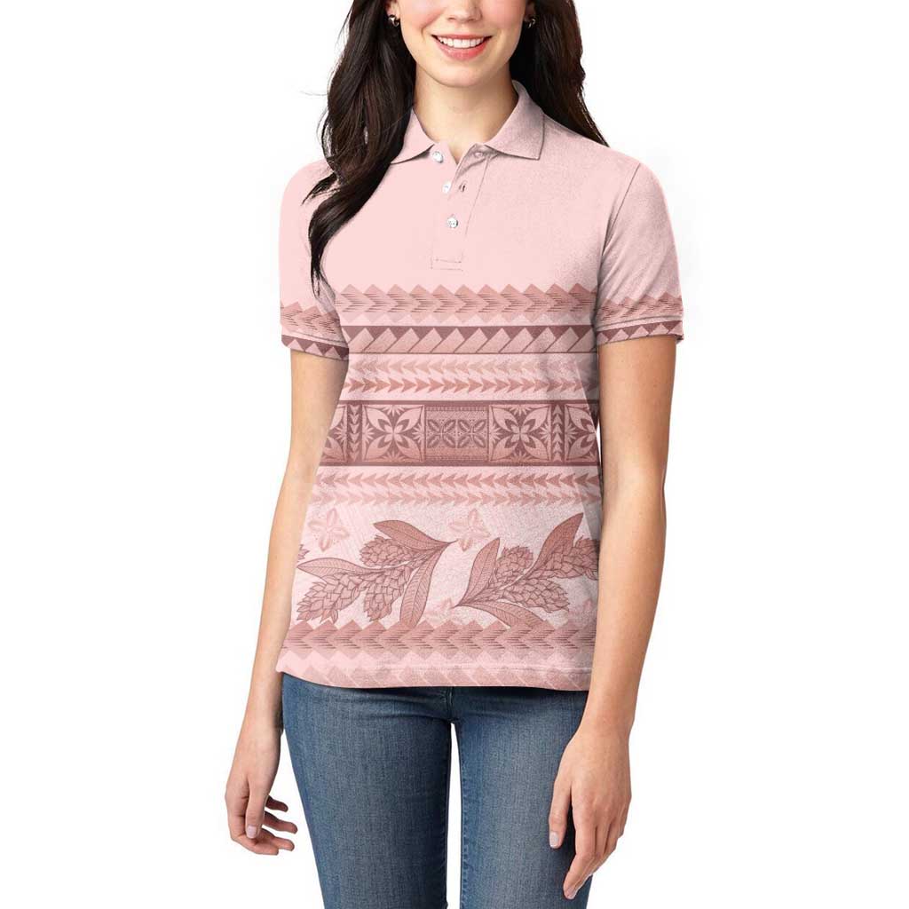 Pastel Pink Samoa Siapo Teuila Flowers Women Polo Shirt - Polynesian Pride