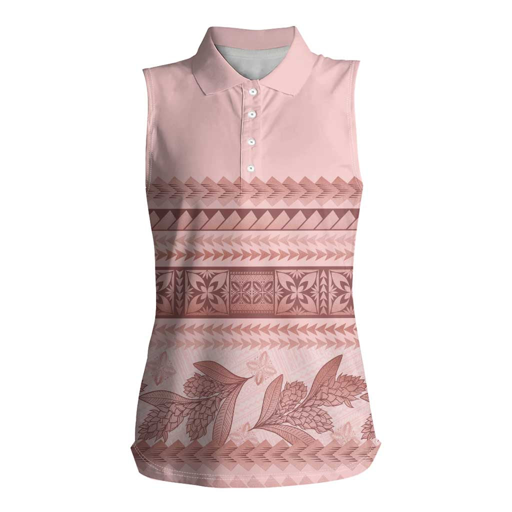 Pastel Pink Samoa Siapo Teuila Flowers Women Sleeveless Polo Shirt LT14 Female Pastel Pink - Polynesian Pride
