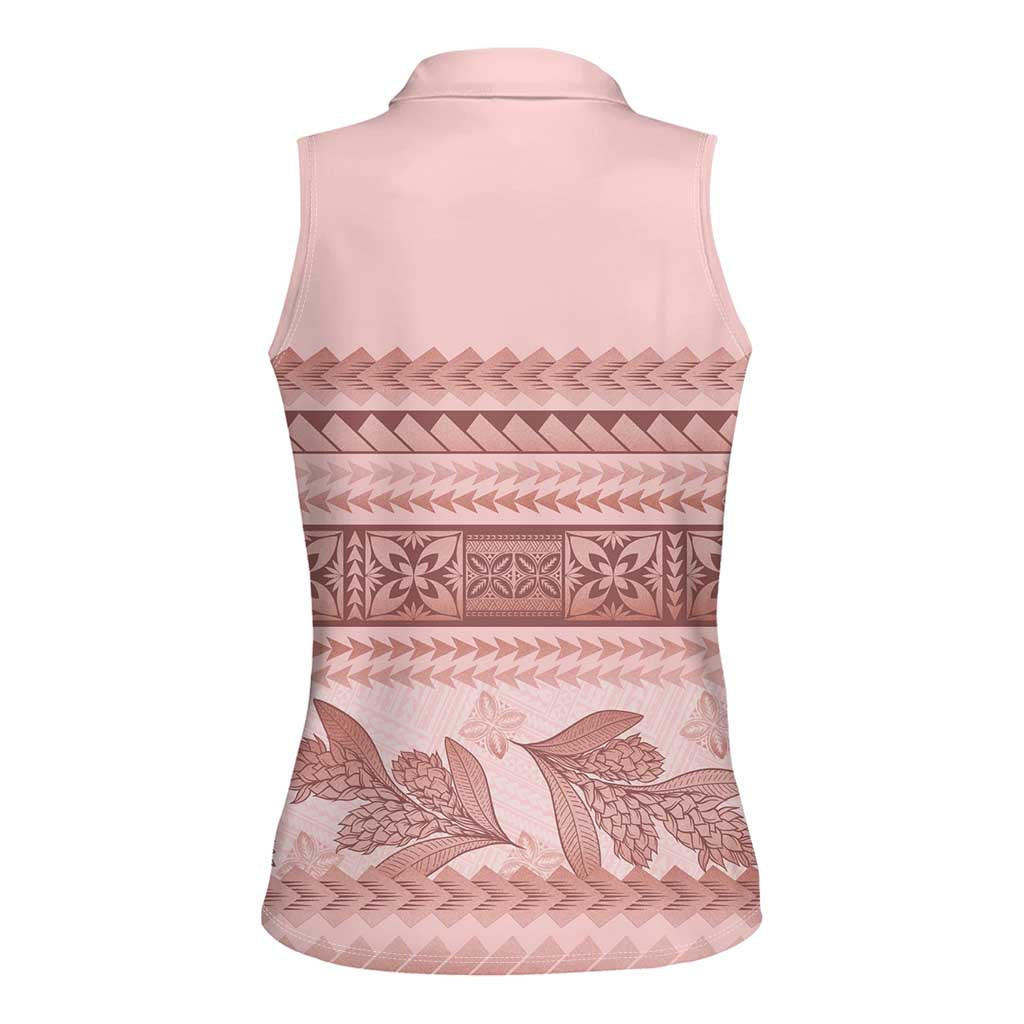 Pastel Pink Samoa Siapo Teuila Flowers Women Sleeveless Polo Shirt LT14 - Polynesian Pride