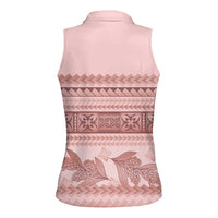 Pastel Pink Samoa Siapo Teuila Flowers Women Sleeveless Polo Shirt LT14 - Polynesian Pride