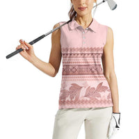 Pastel Pink Samoa Siapo Teuila Flowers Women Sleeveless Polo Shirt LT14 - Polynesian Pride