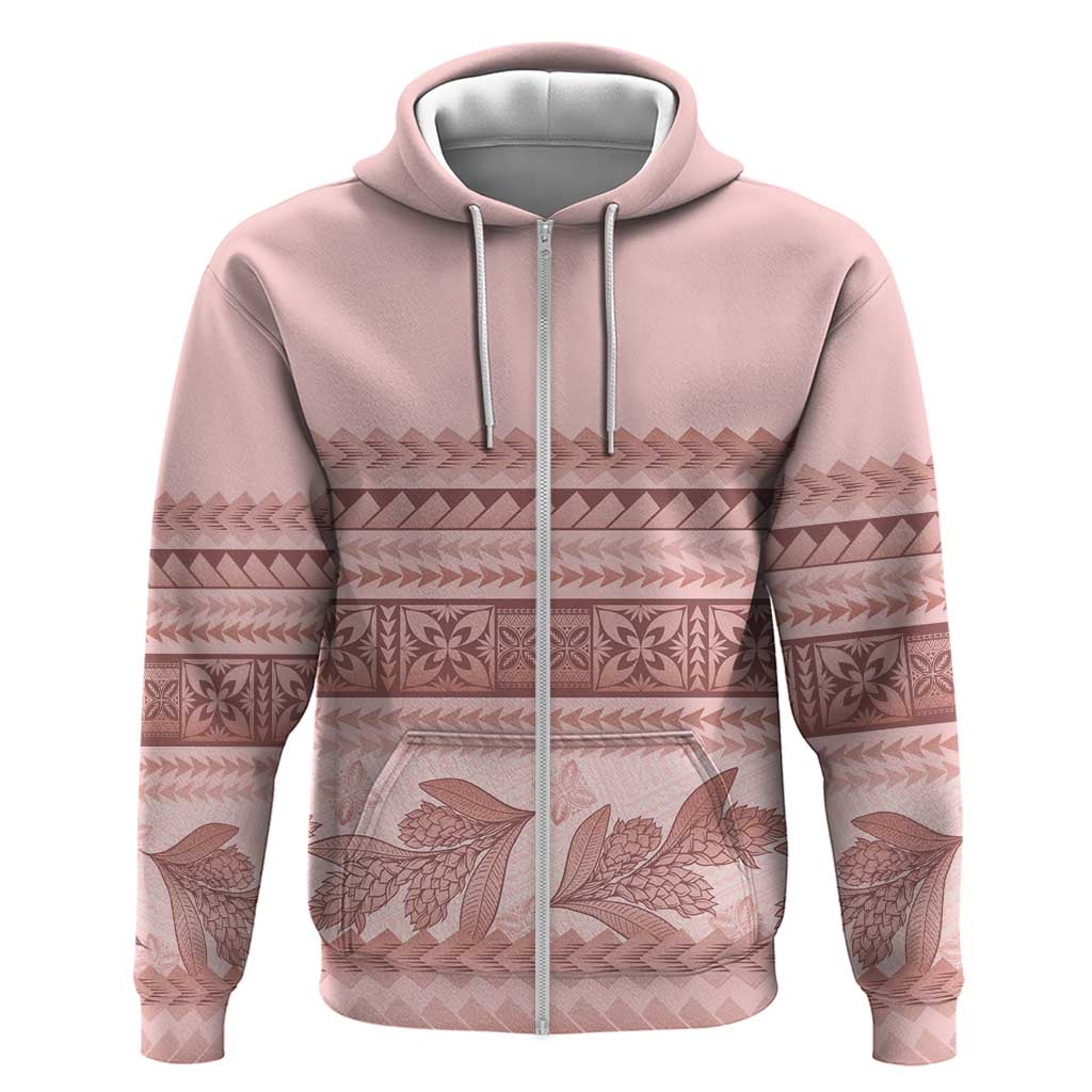 Pastel Pink Samoa Siapo Teuila Flowers Zip Hoodie - Polynesian Pride