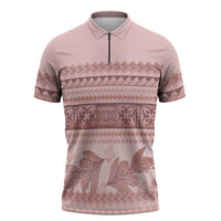 Pastel Pink Samoa Siapo Teuila Flowers Zipper Polo Shirt LT14 Pastel Pink - Polynesian Pride