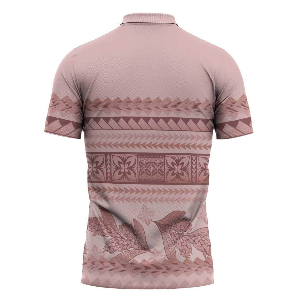 Pastel Pink Samoa Siapo Teuila Flowers Zipper Polo Shirt LT14 - Polynesian Pride