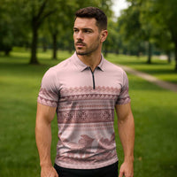 Pastel Pink Samoa Siapo Teuila Flowers Zipper Polo Shirt LT14 - Polynesian Pride