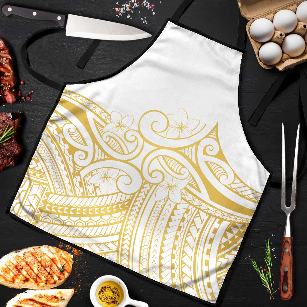 Polynesia White Sunday Apron Plumeria Polynesian Tribal Gold Color LT14 White - Polynesian Pride