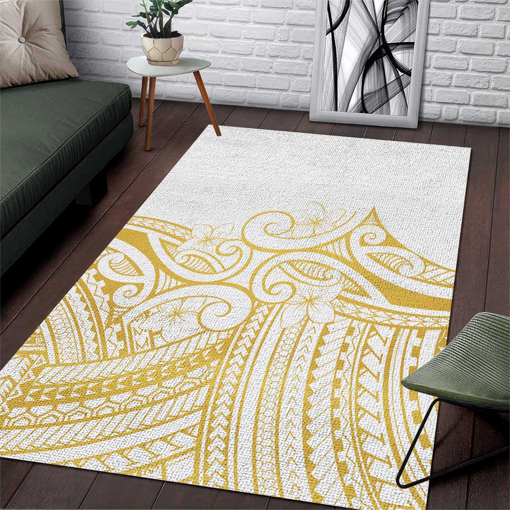 Polynesia White Sunday Area Rug Plumeria Polynesian Tribal Gold Color - Polynesian Pride