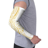 Polynesia White Sunday Arm Sleeves Plumeria Polynesian Tribal Gold Color - Polynesian Pride