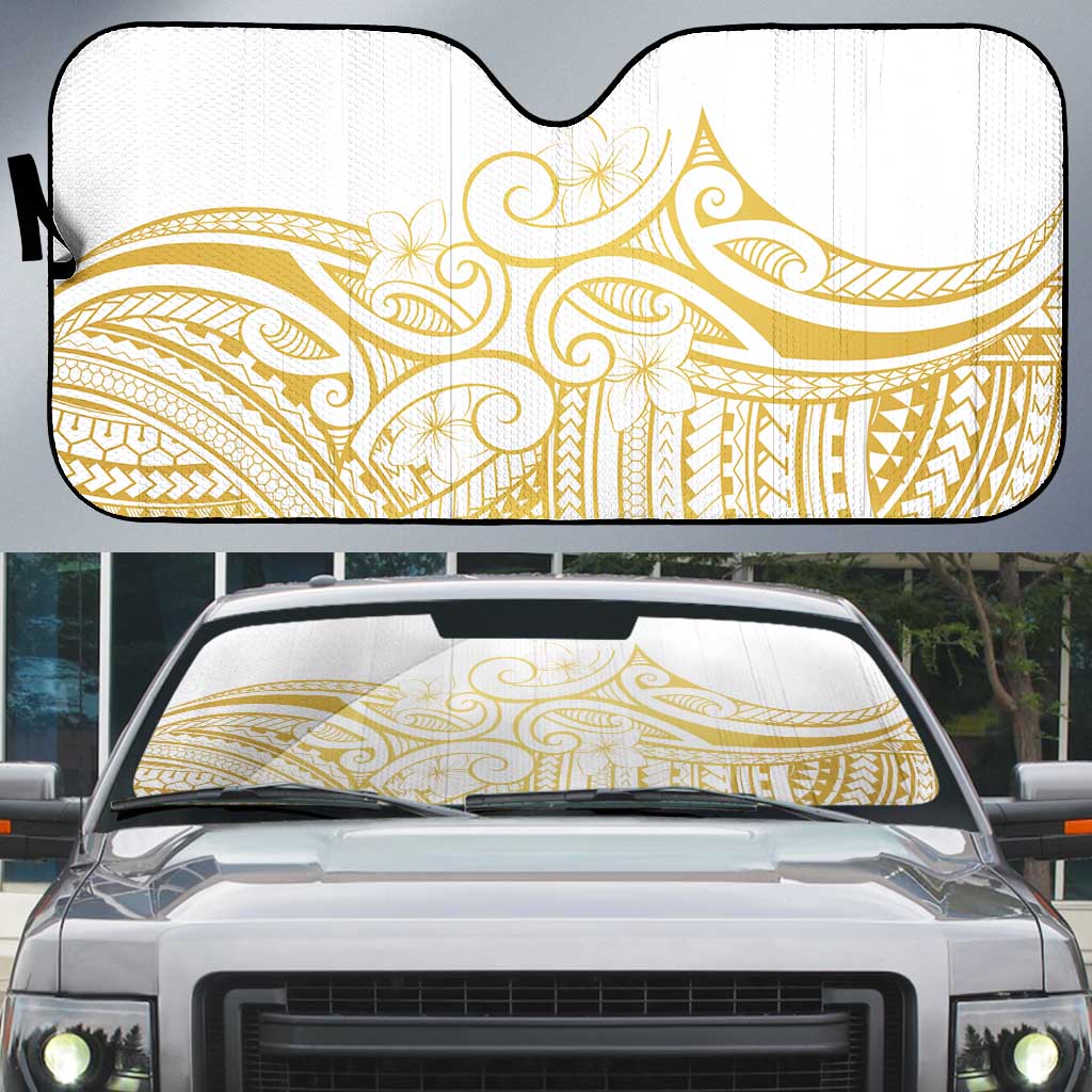 Polynesia White Sunday Auto Sun Shade Plumeria Polynesian Tribal Gold Color LT14 White - Polynesian Pride