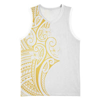 Polynesia White Sunday Basketball Jersey Plumeria Polynesian Tribal Gold Color LT14 Unisex White - Polynesian Pride