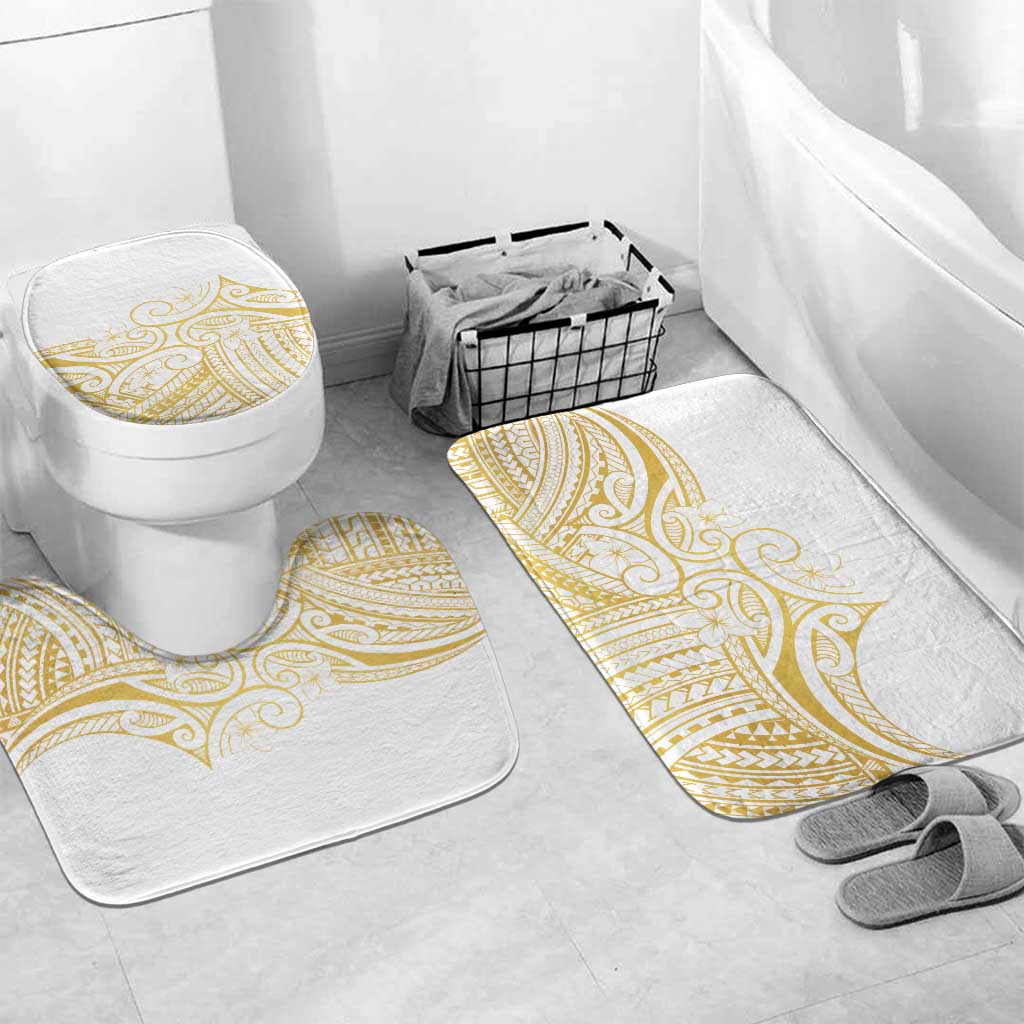 Polynesia White Sunday Bathroom Set Plumeria Polynesian Tribal Gold Color - Polynesian Pride