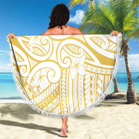 Polynesia White Sunday Beach Blanket Plumeria Polynesian Tribal Gold Color LT14 - Polynesian Pride