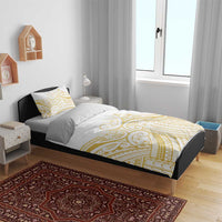 Polynesia White Sunday Bedding Set Plumeria Polynesian Tribal Gold Color - Polynesian Pride