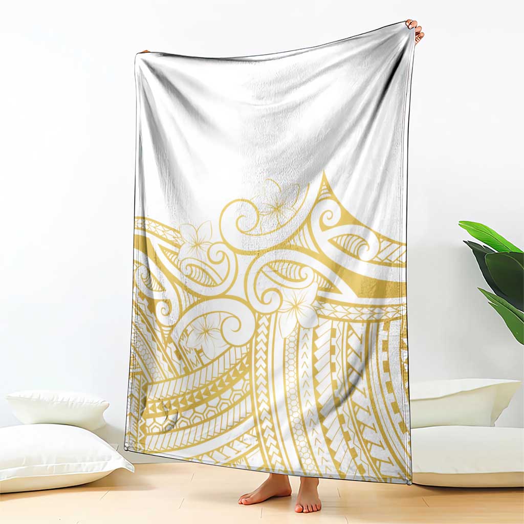 Polynesia White Sunday Blanket Plumeria Polynesian Tribal Gold Color LT14 - Polynesian Pride