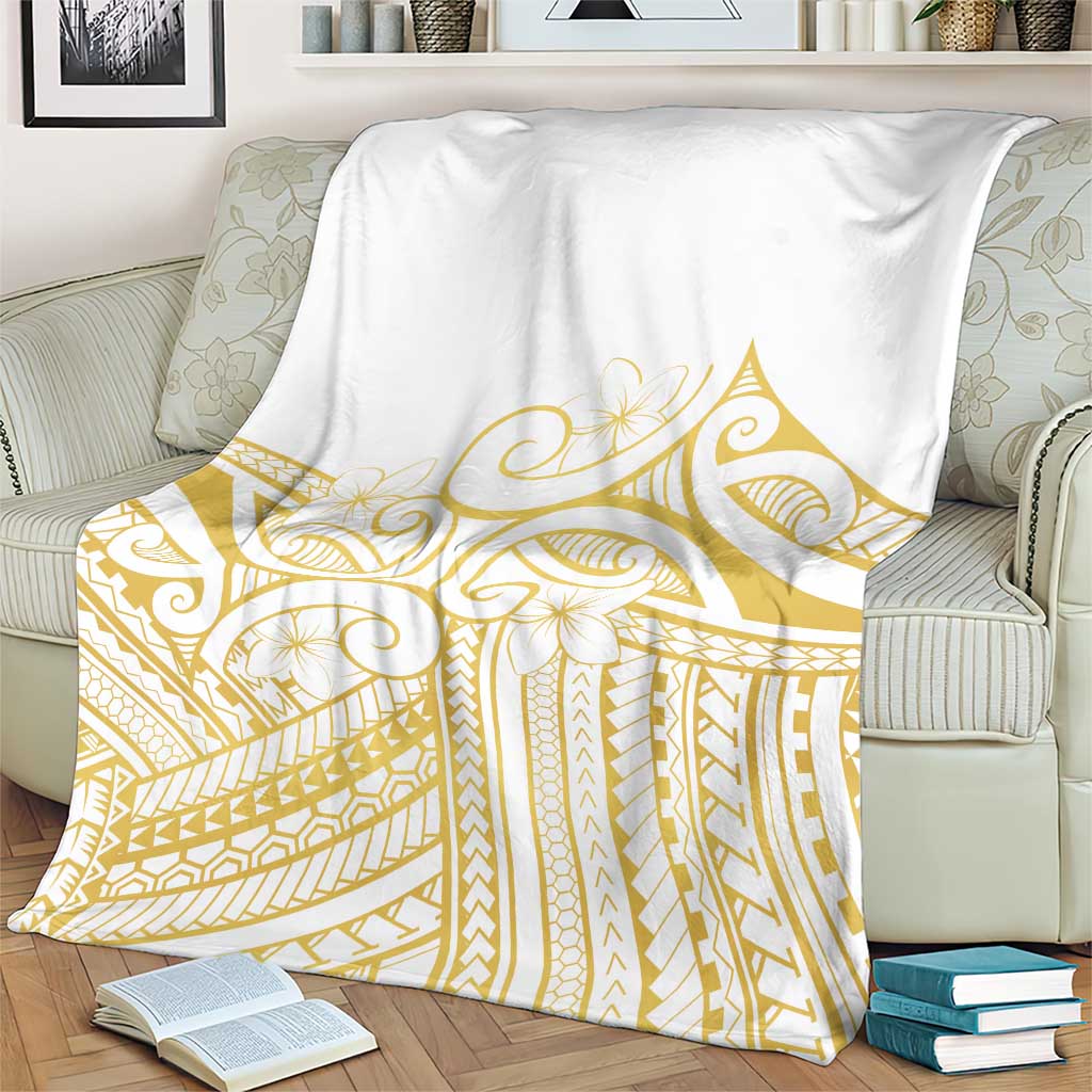 Polynesia White Sunday Blanket Plumeria Polynesian Tribal Gold Color LT14 - Polynesian Pride