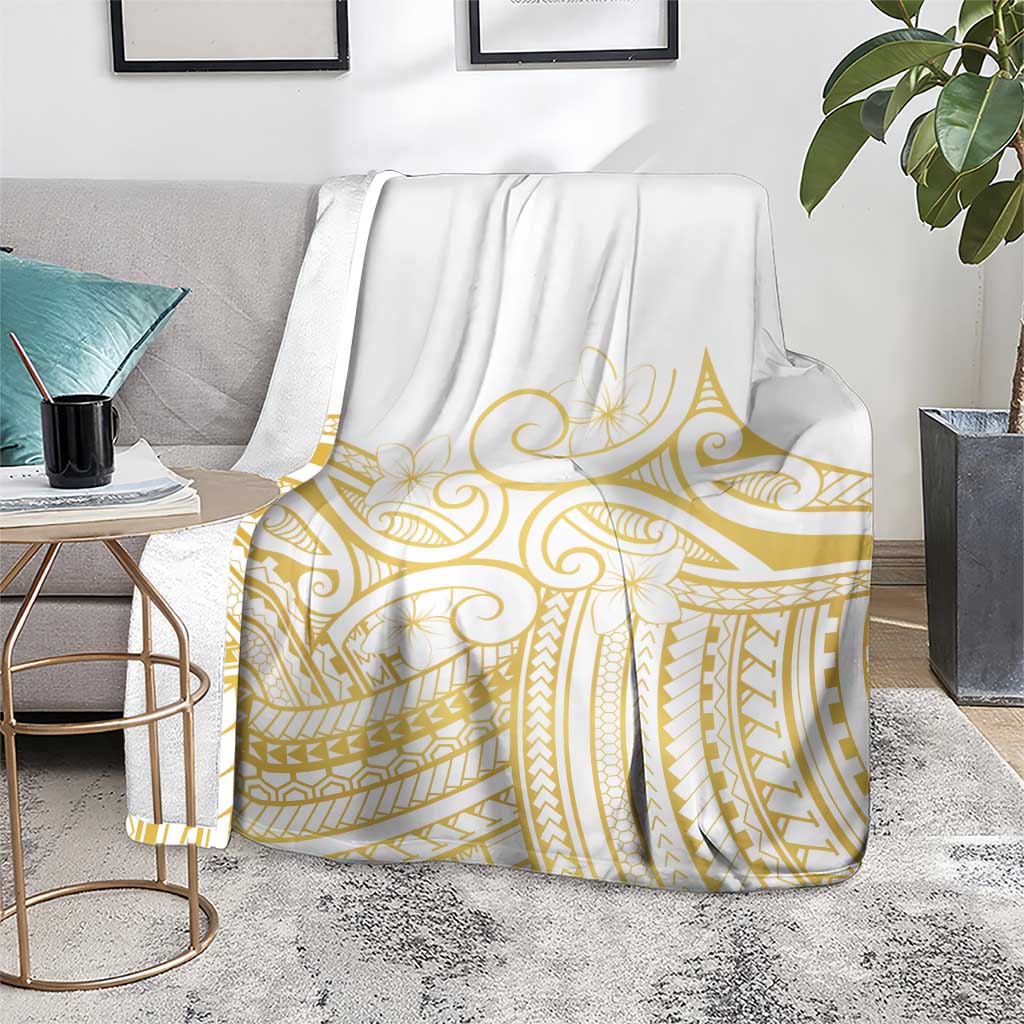 Polynesia White Sunday Blanket Plumeria Polynesian Tribal Gold Color LT14 - Polynesian Pride