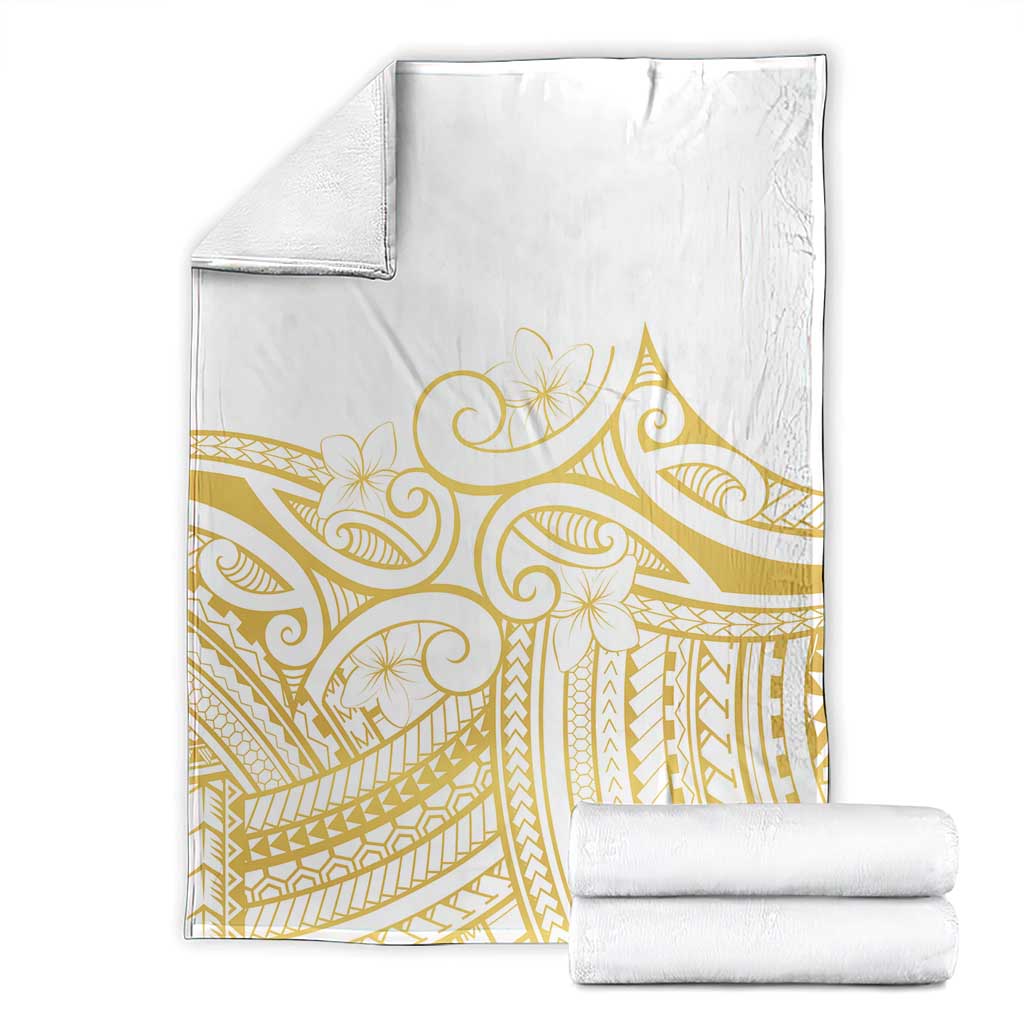 Polynesia White Sunday Blanket Plumeria Polynesian Tribal Gold Color LT14 - Polynesian Pride
