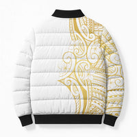 Polynesia White Sunday Bomber Puffer Jacket Plumeria Polynesian Tribal Gold Color LT14 - Polynesian Pride