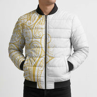 Polynesia White Sunday Bomber Puffer Jacket Plumeria Polynesian Tribal Gold Color LT14 - Polynesian Pride
