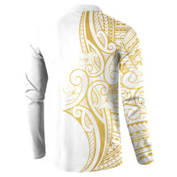 Polynesia White Sunday Button Sweatshirt Plumeria Polynesian Tribal Gold Color LT14 - Polynesian Pride