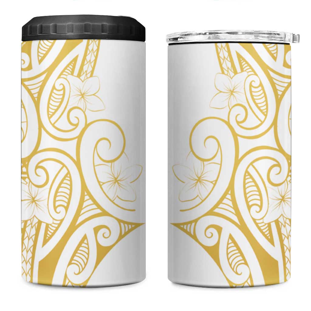 Polynesia White Sunday 4 in 1 Can Cooler Tumbler Plumeria Polynesian Tribal Gold Color LT14 One Size: 16 oz White - Polynesian Pride
