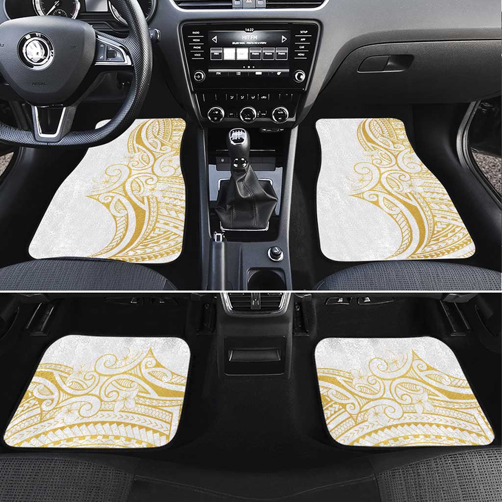 Polynesia White Sunday Car Mats Plumeria Polynesian Tribal Gold Color LT14 Set 4pcs White - Polynesian Pride