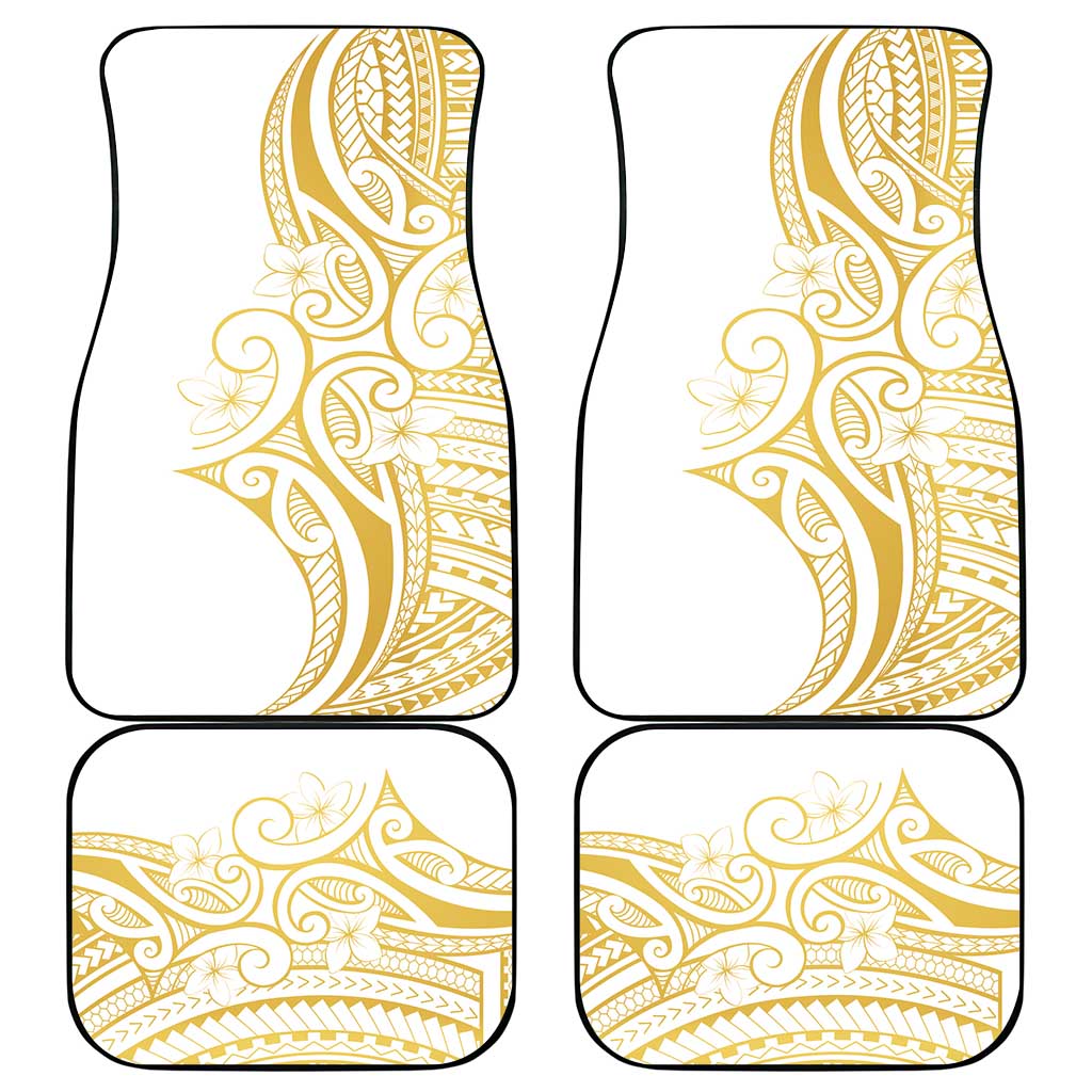 Polynesia White Sunday Car Mats Plumeria Polynesian Tribal Gold Color LT14 - Polynesian Pride