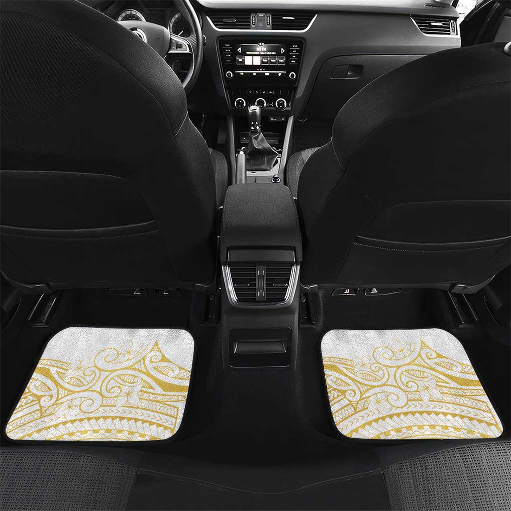 Polynesia White Sunday Car Mats Plumeria Polynesian Tribal Gold Color LT14 Set 2pcs - Back White - Polynesian Pride