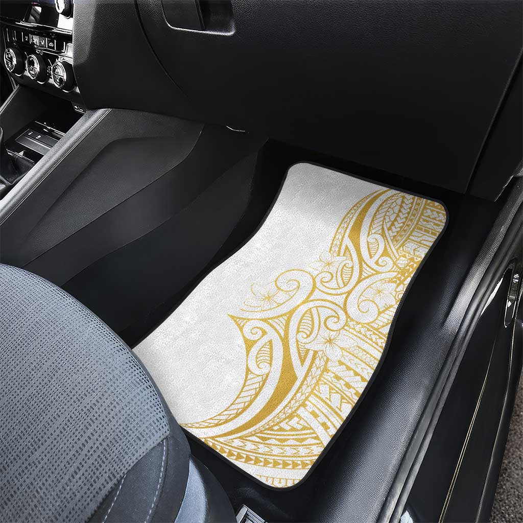Polynesia White Sunday Car Mats Plumeria Polynesian Tribal Gold Color LT14 - Polynesian Pride