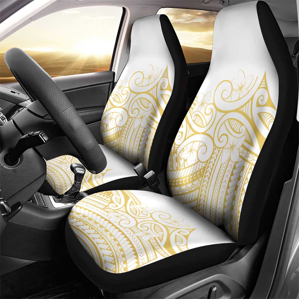 Polynesia White Sunday Car Seat Cover Plumeria Polynesian Tribal Gold Color - Polynesian Pride