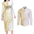 Polynesia White Sunday Couples Matching Long Sleeve Bodycon Dress and Long Sleeve Button Shirt Plumeria Polynesian Tribal Gold Color - Polynesian Pride