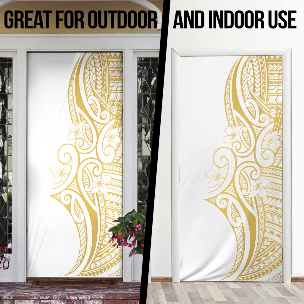 Polynesia White Sunday Door Cover Plumeria Polynesian Tribal Gold Color LT14 - Polynesian Pride