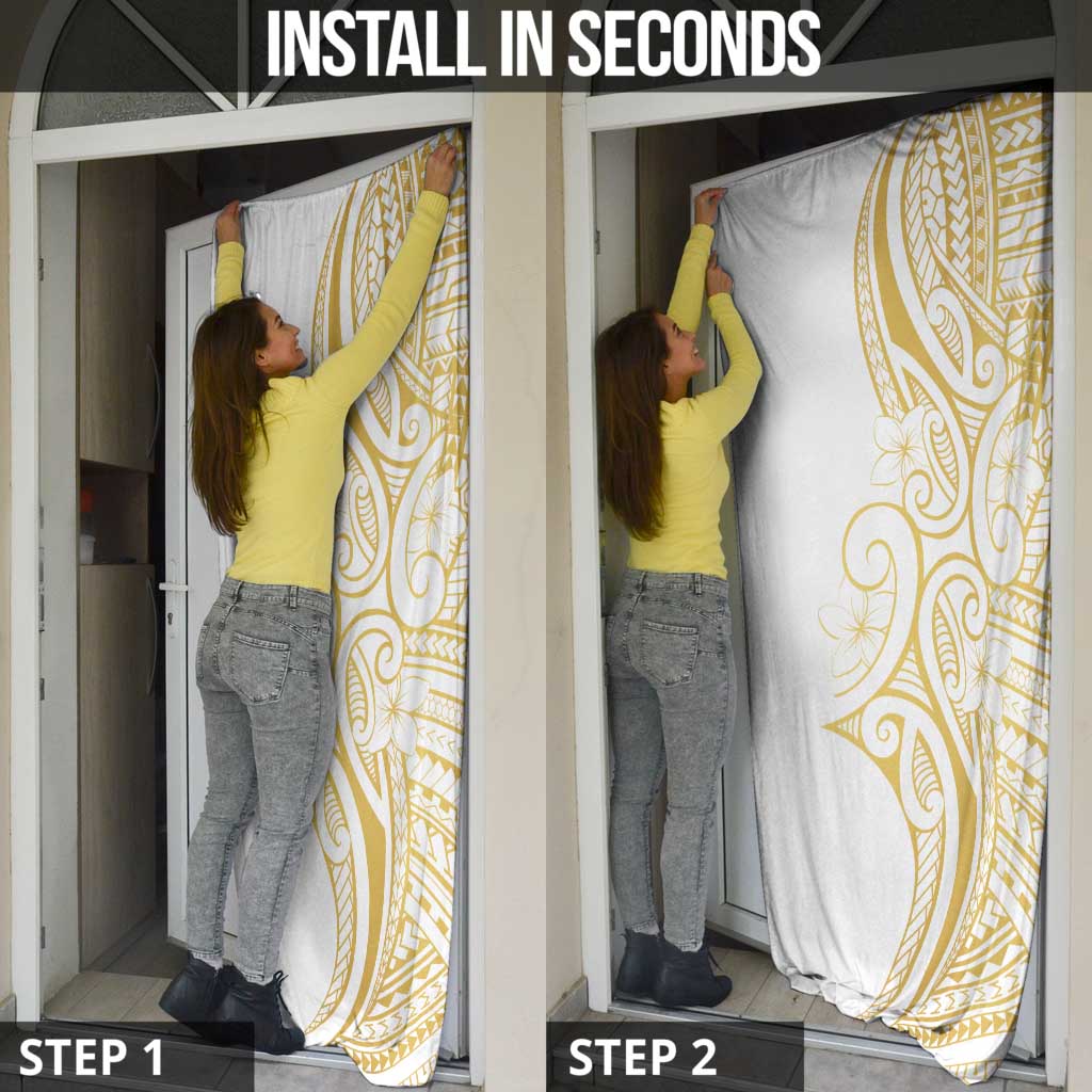 Polynesia White Sunday Door Cover Plumeria Polynesian Tribal Gold Color LT14 - Polynesian Pride
