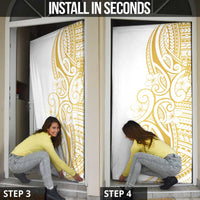 Polynesia White Sunday Door Cover Plumeria Polynesian Tribal Gold Color LT14 - Polynesian Pride