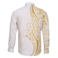 Polynesia White Sunday Family Matching Off The Shoulder Long Sleeve Dress and Hawaiian Shirt Plumeria Polynesian Tribal Gold Color - Polynesian Pride