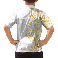 Polynesia White Sunday Family Matching Puletasi and Hawaiian Shirt Plumeria Polynesian Tribal Gold Color LT14 - Polynesian Pride