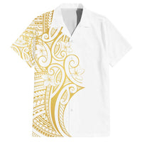 Polynesia White Sunday Family Matching Puletasi and Hawaiian Shirt Plumeria Polynesian Tribal Gold Color LT14 Dad's Shirt - Short Sleeve White - Polynesian Pride
