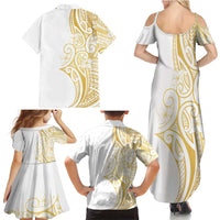 Polynesia White Sunday Family Matching Summer Maxi Dress and Hawaiian Shirt Plumeria Polynesian Tribal Gold Color - Polynesian Pride