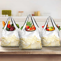 Polynesia White Sunday Grocery Bag Plumeria Polynesian Tribal Gold Color LT14 3-pack One Size White - Polynesian Pride