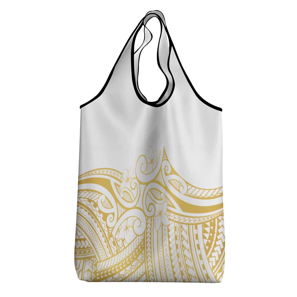 Polynesia White Sunday Grocery Bag Plumeria Polynesian Tribal Gold Color LT14 - Polynesian Pride
