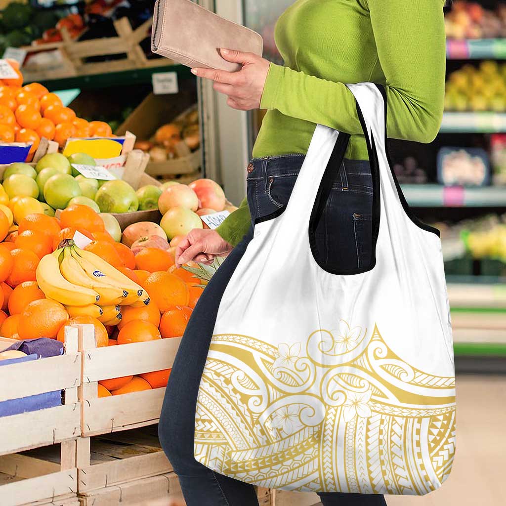 Polynesia White Sunday Grocery Bag Plumeria Polynesian Tribal Gold Color LT14 - Polynesian Pride