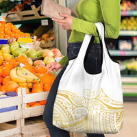 Polynesia White Sunday Grocery Bag Plumeria Polynesian Tribal Gold Color LT14 - Polynesian Pride