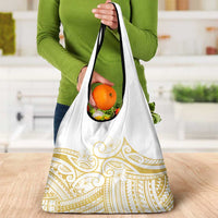 Polynesia White Sunday Grocery Bag Plumeria Polynesian Tribal Gold Color LT14 - Polynesian Pride